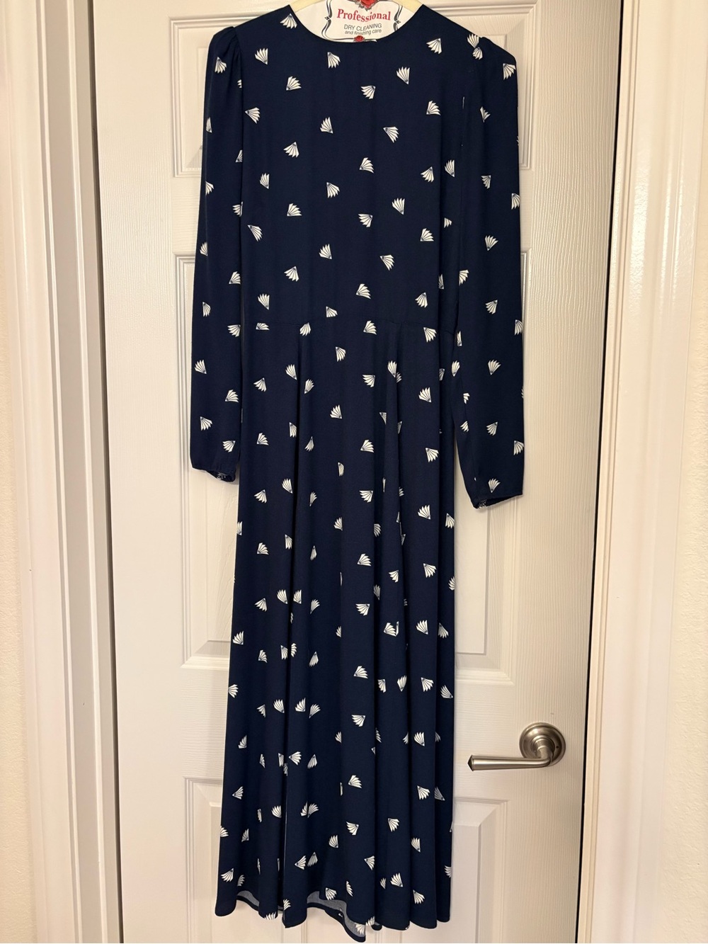 Reformation Fan Print Navy Long Dress (Size 2)